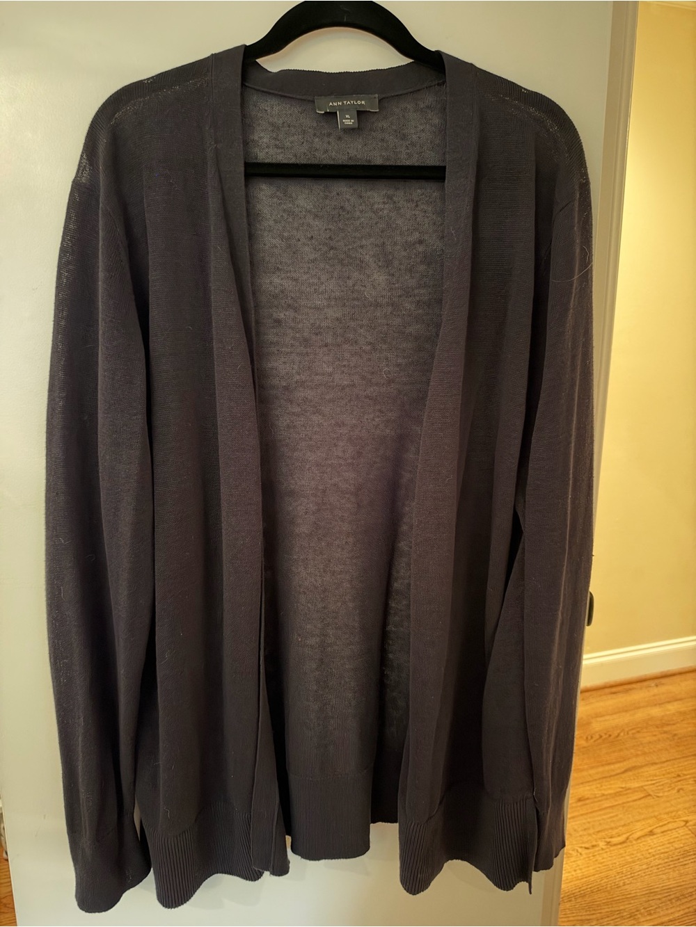 Ann Taylor Charcoal Open-Front Knit Cardigan